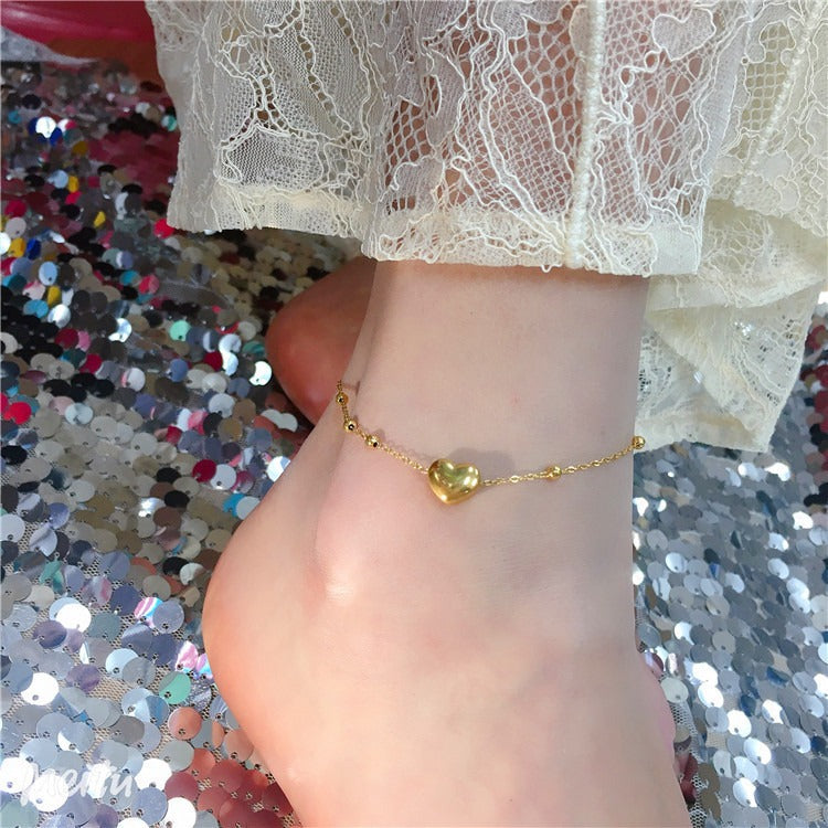 18k gold peach heart titanium steel anklet