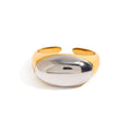 18K gold oval ring with gold and silver color matching design, simple and personalized ring