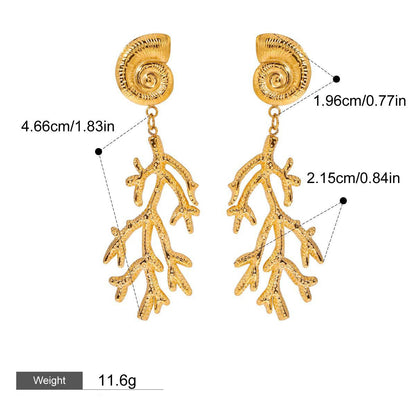 18K gold conch shell with coral design unique and noble earrings