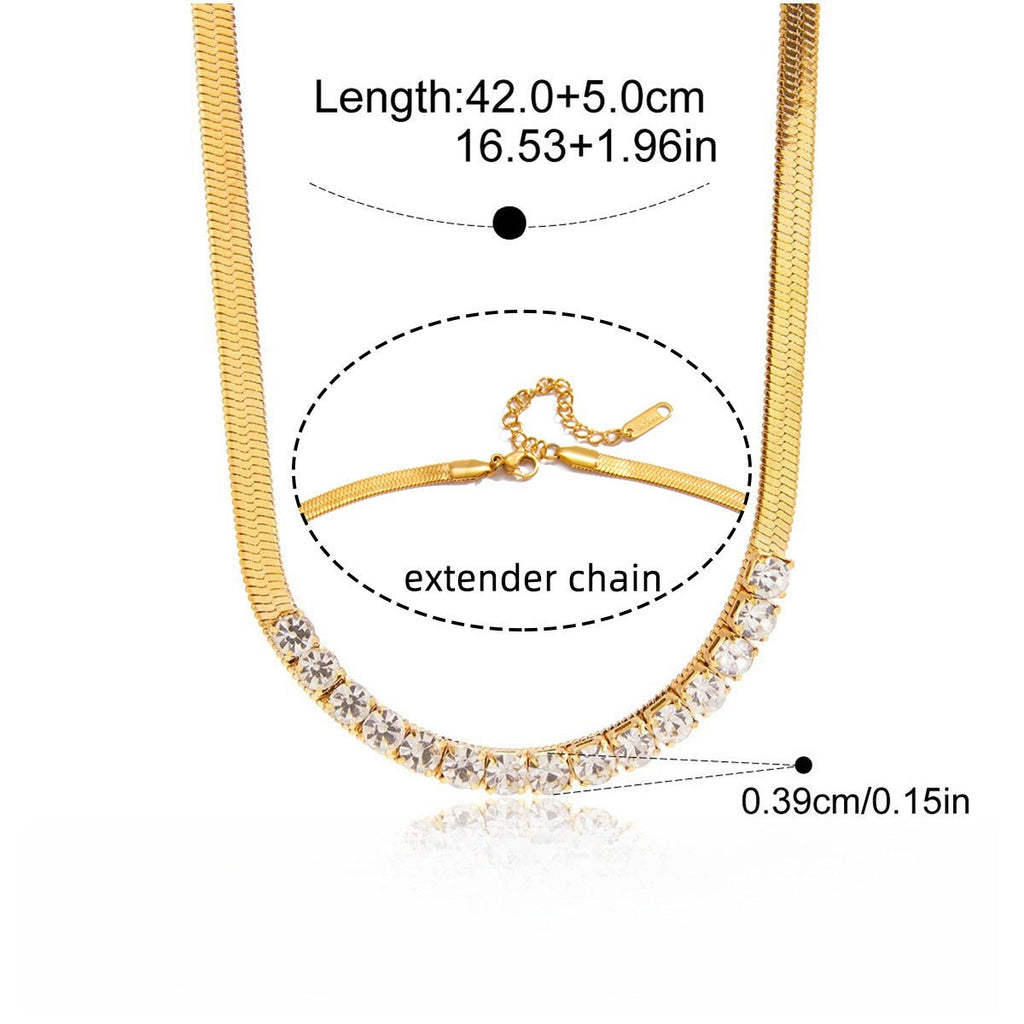 18k gold-plated titanium steel necklace with rhinestones