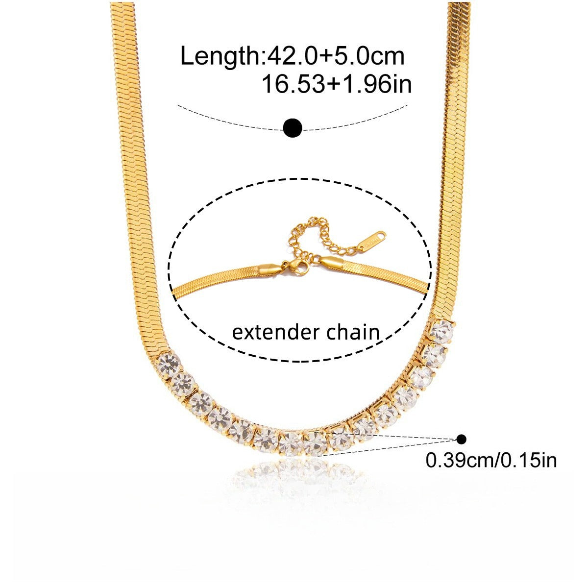 18k gold-plated titanium steel necklace with rhinestones