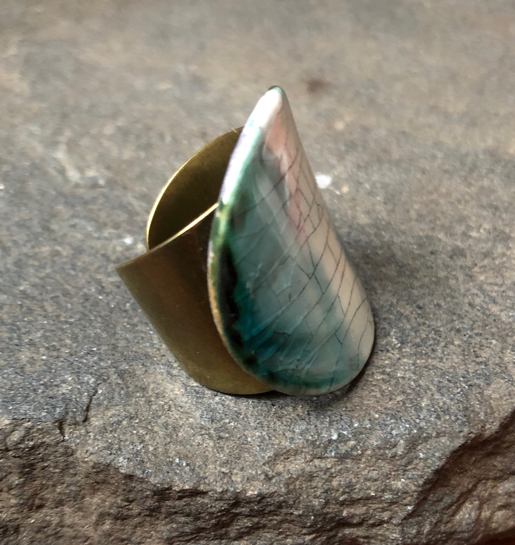 Adjustable Ceramic Cocktail Ring With Cracked Glaze