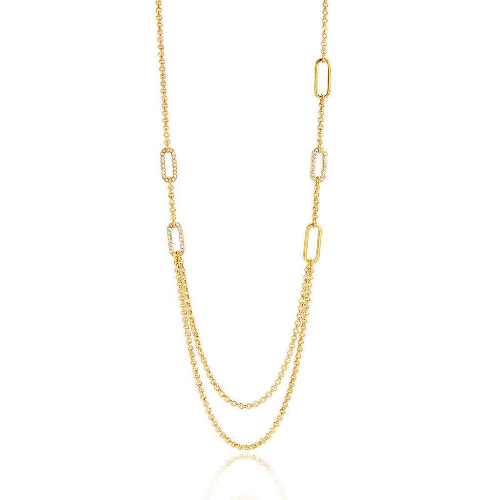 Layered Stainless Steel Zircon Necklace