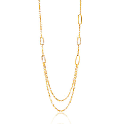 Layered Stainless Steel Zircon Necklace