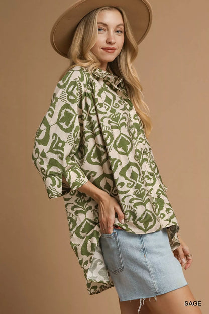 Umgee Abstract Print Button-Up Oversized Shirt