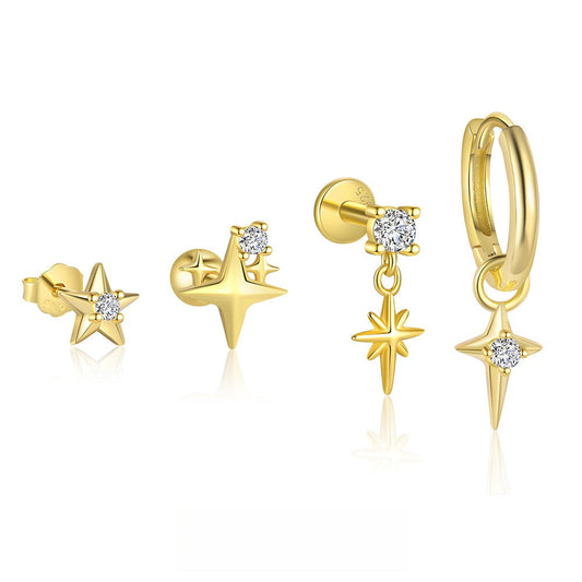 S925 silver starburst stud earrings with diamonds.