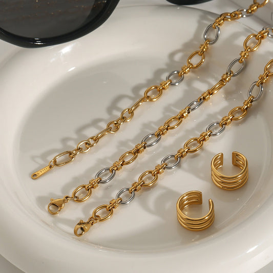 18K gold ring with gold and silver color matching design trendy personality necklace