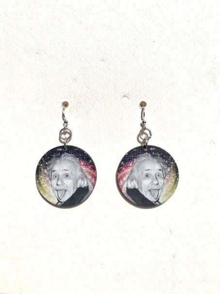 Albert Einstein Dangle Earrings Galaxy Portrait Studs