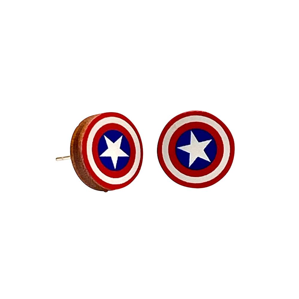 American Shield Star Stud Earrings Patriotic Red White