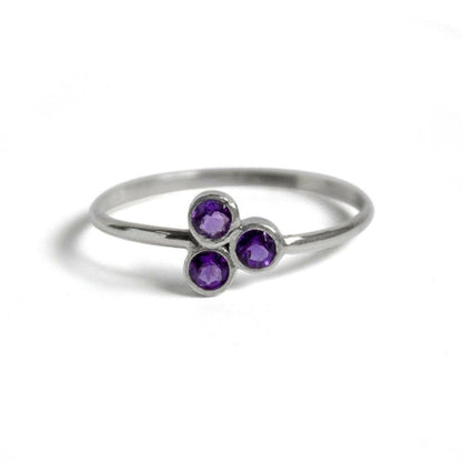Amethyst Cluster Sterling Silver Ring Thin Band Adjustable