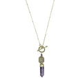 Amethyst Lariat Necklace Satellite Chain Bar Circle Closure Polished Pendant