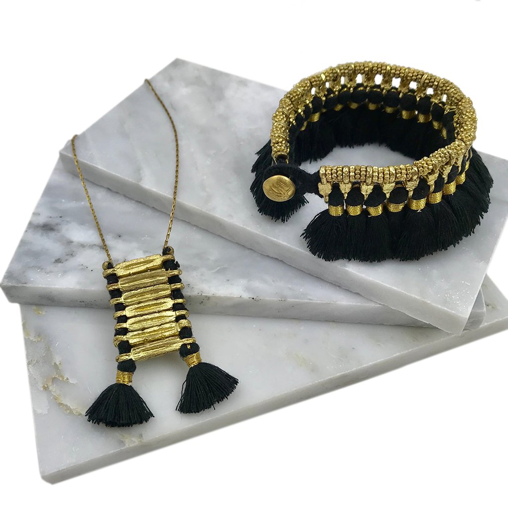 Temple Necklace Boho Indian Oxidized Zinc Alloy Cotton Tassel 17in Handmade