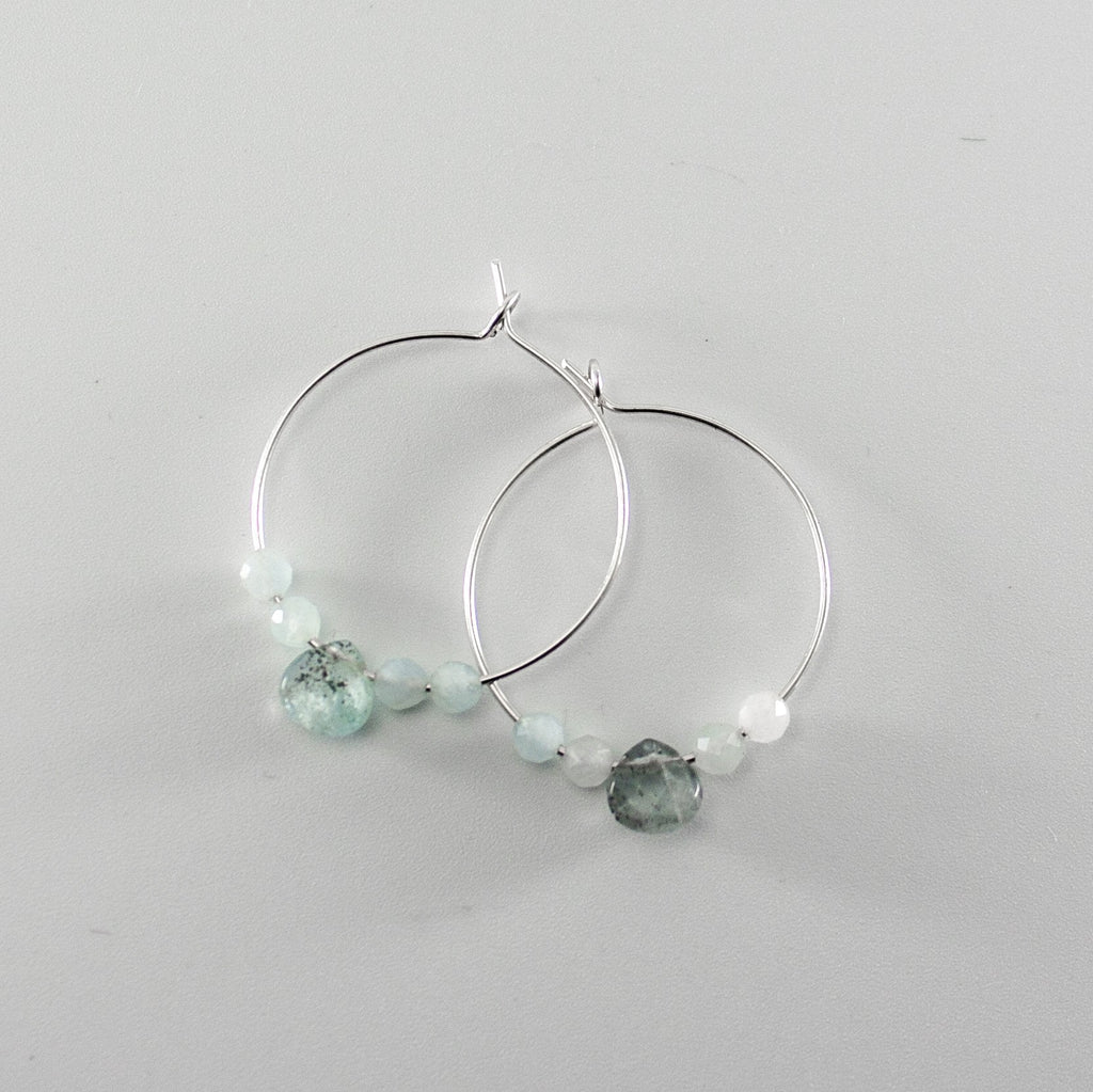 Aquamarine Sterling Silver Hoop Earrings With Gemstone