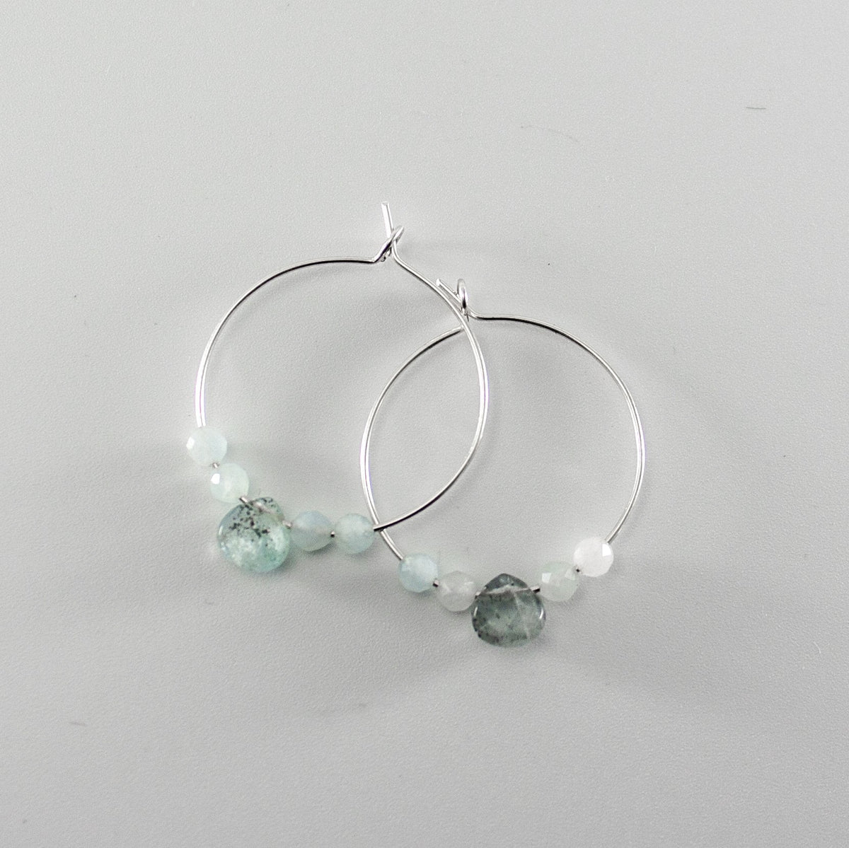 Aquamarine Sterling Silver Hoop Earrings With Gemstone