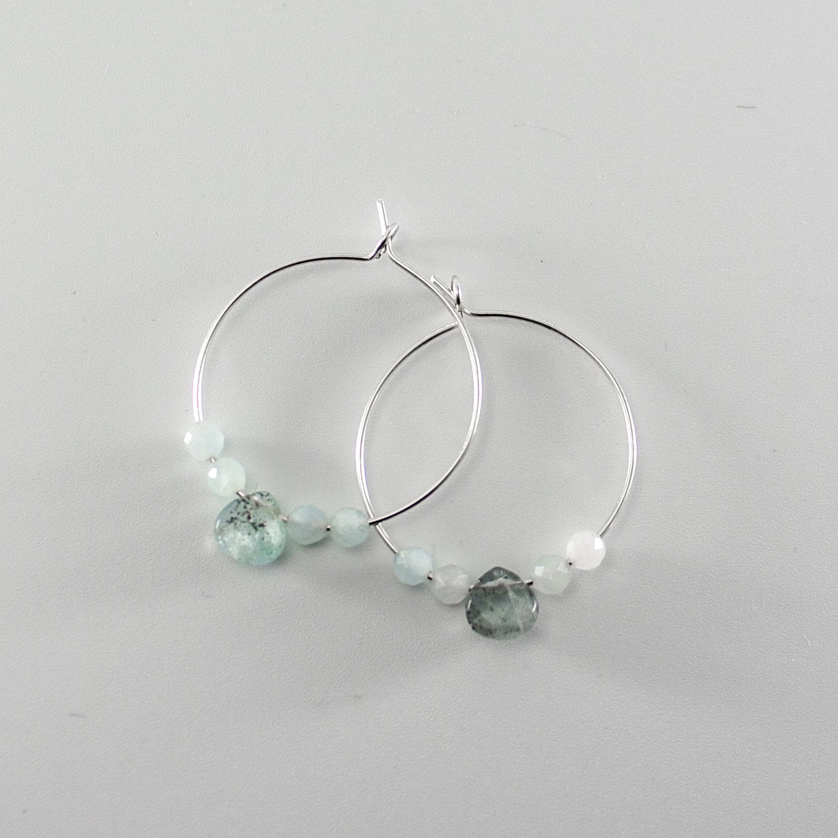 Aquamarine Sterling Silver Hoop Earrings With Gemstone