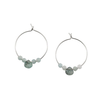 Aquamarine Sterling Silver Hoop Earrings With Gemstone