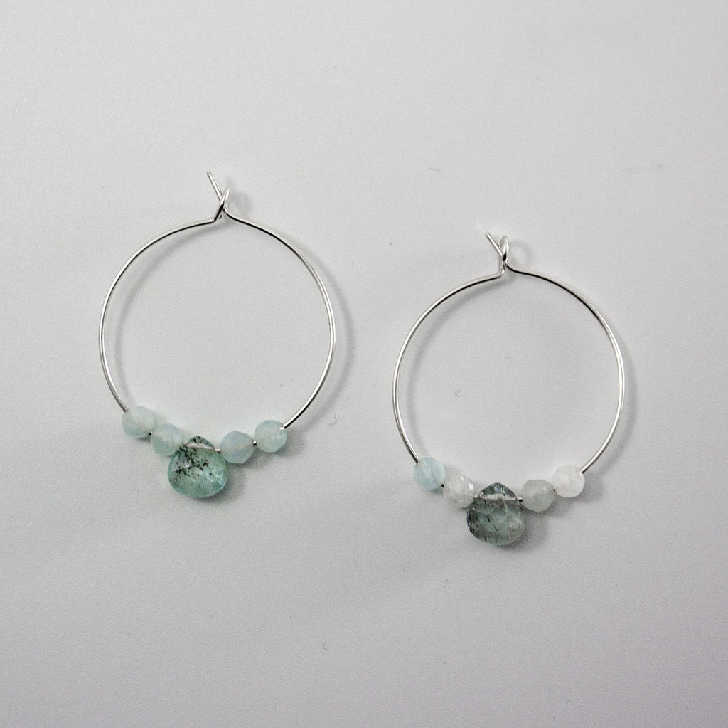 Aquamarine Sterling Silver Hoop Earrings With Gemstone