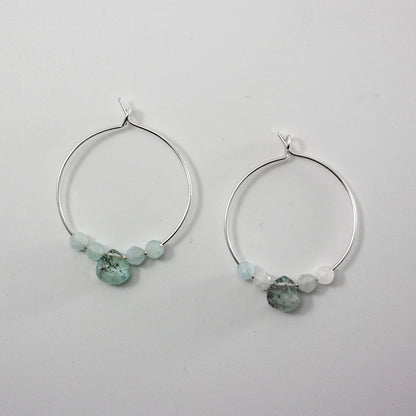 Aquamarine Sterling Silver Hoop Earrings With Gemstone