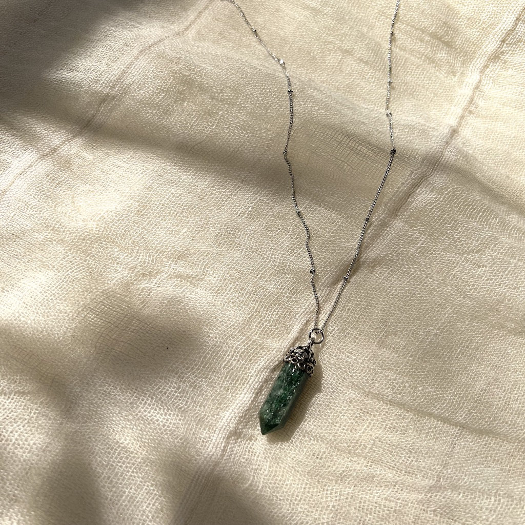 Aventurine Crystal Necklace Silver Plated Layering Pendant Prosperity Charm