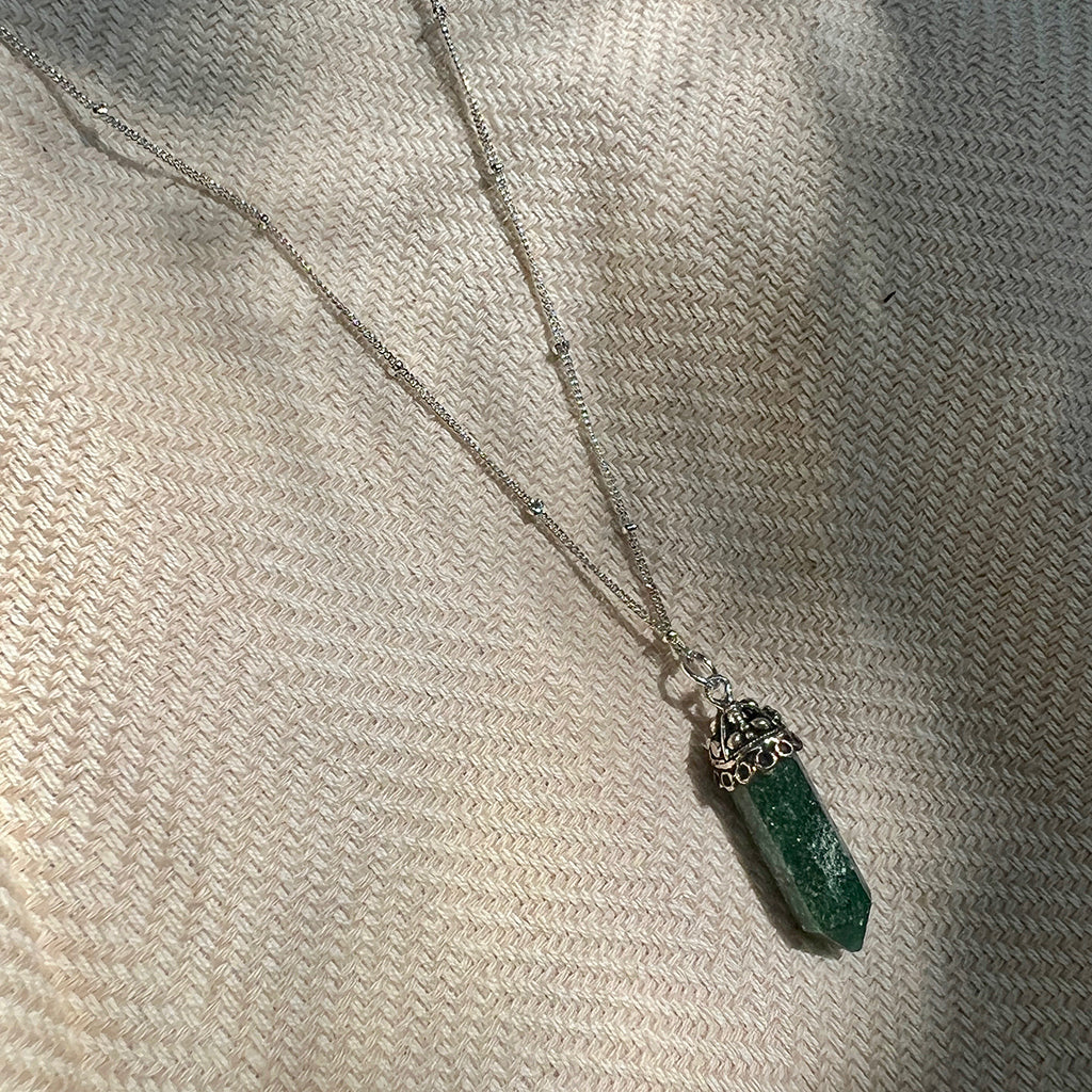 Aventurine Crystal Necklace Silver Plated Layering Pendant Prosperity Charm