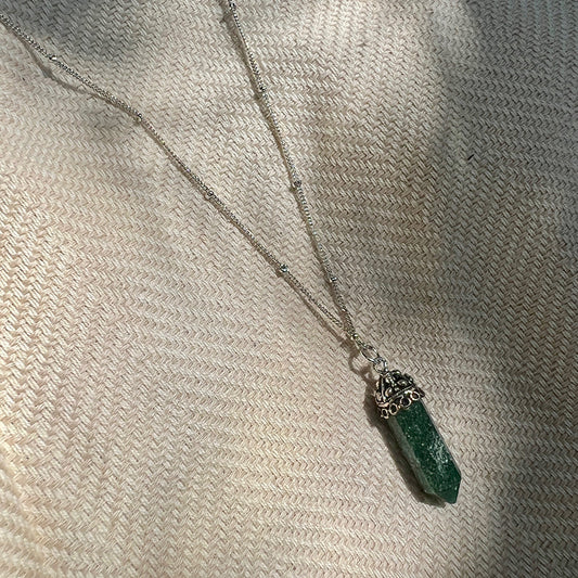 Aventurine Crystal Necklace Silver Plated Layering Pendant Prosperity Charm