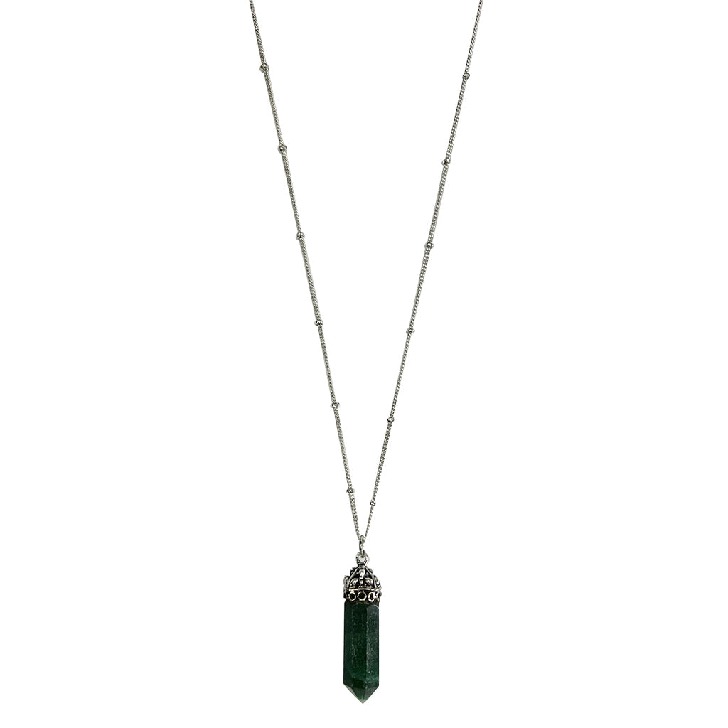 Aventurine Crystal Necklace Silver Plated Layering Pendant Prosperity Charm