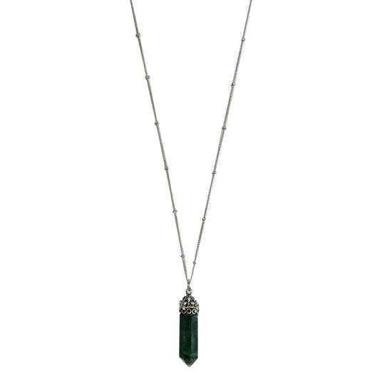 Aventurine Crystal Necklace Silver Plated Layering Pendant Prosperity Charm