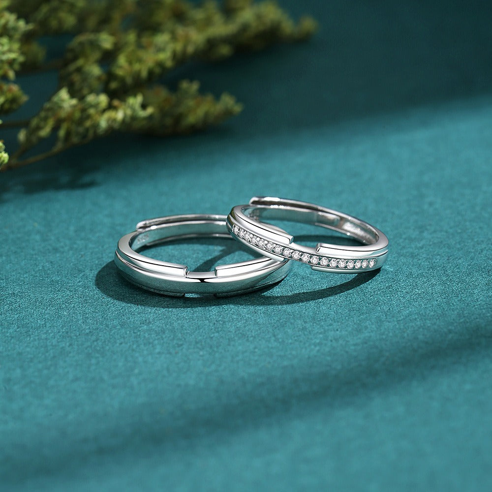 S925 silver diamond couple ring