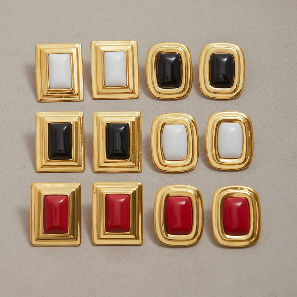 18K gold geometric square with texture design classic retro earrings
