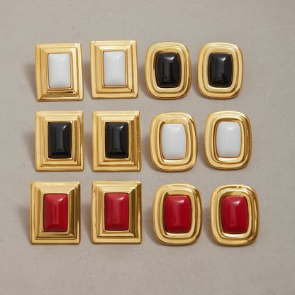 18K gold geometric square with texture design classic retro earrings
