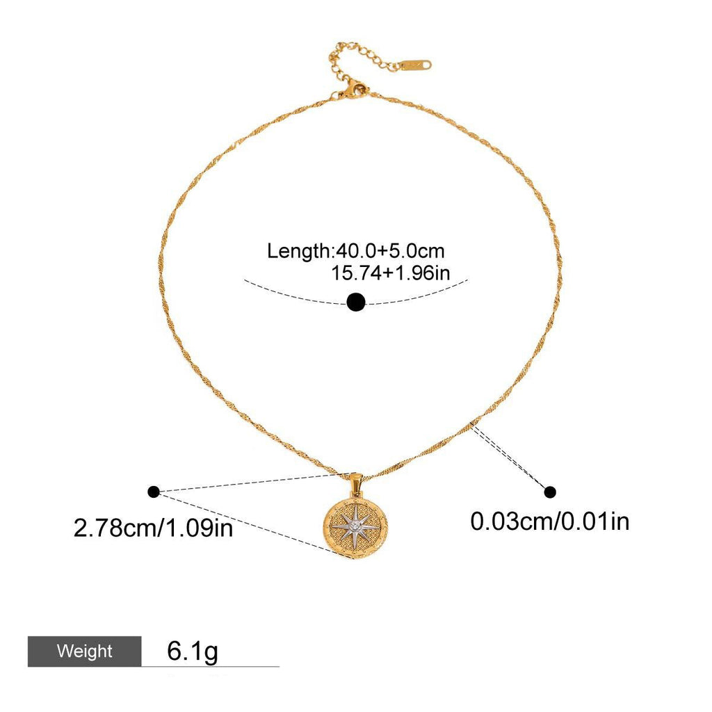 18K gold round necklace with eight-pointed star design, classic and fashionable