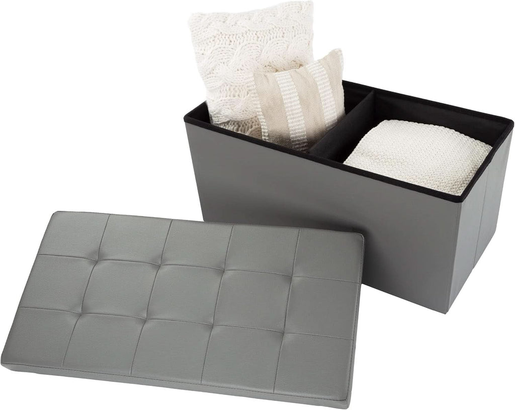 Storage Ottoman Bench 30 Inch Gray Removable Divider