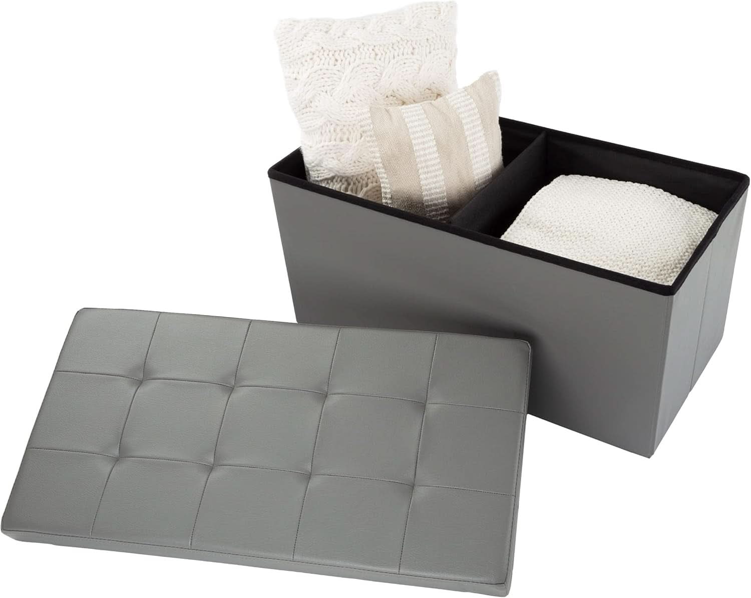 Storage Ottoman Bench 30 Inch Gray Removable Divider
