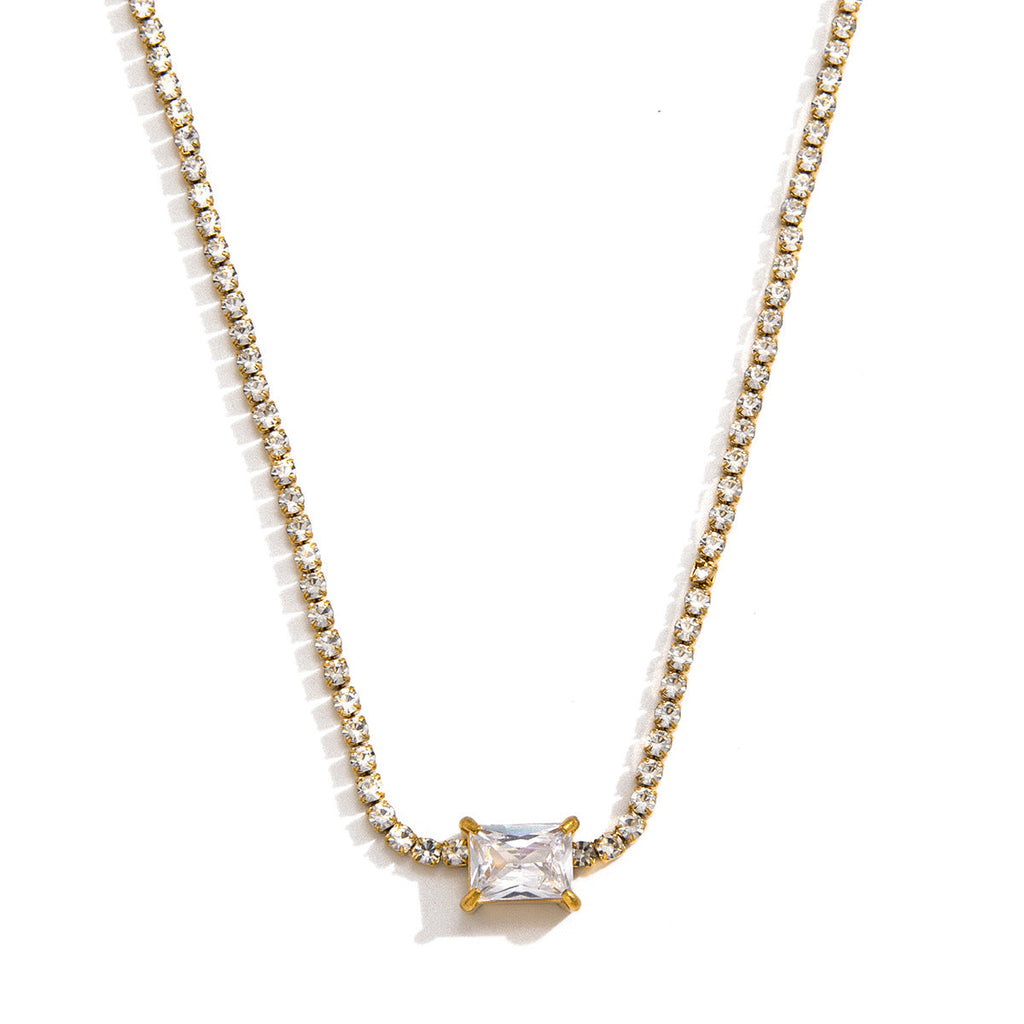 Stainless Steel Zircon Cross Necklace
