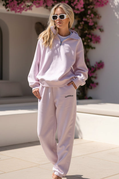 Women's Embroidered Half-Zip Sweatshirt & Jogger Pants Set