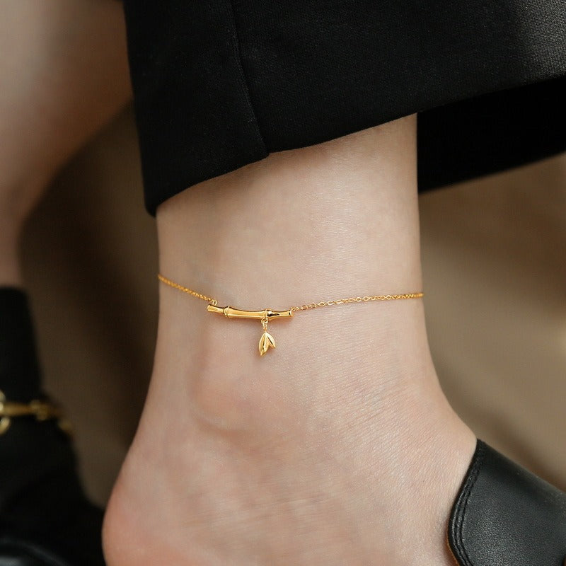 18k gold rising step by step titanium steel bamboo anklet