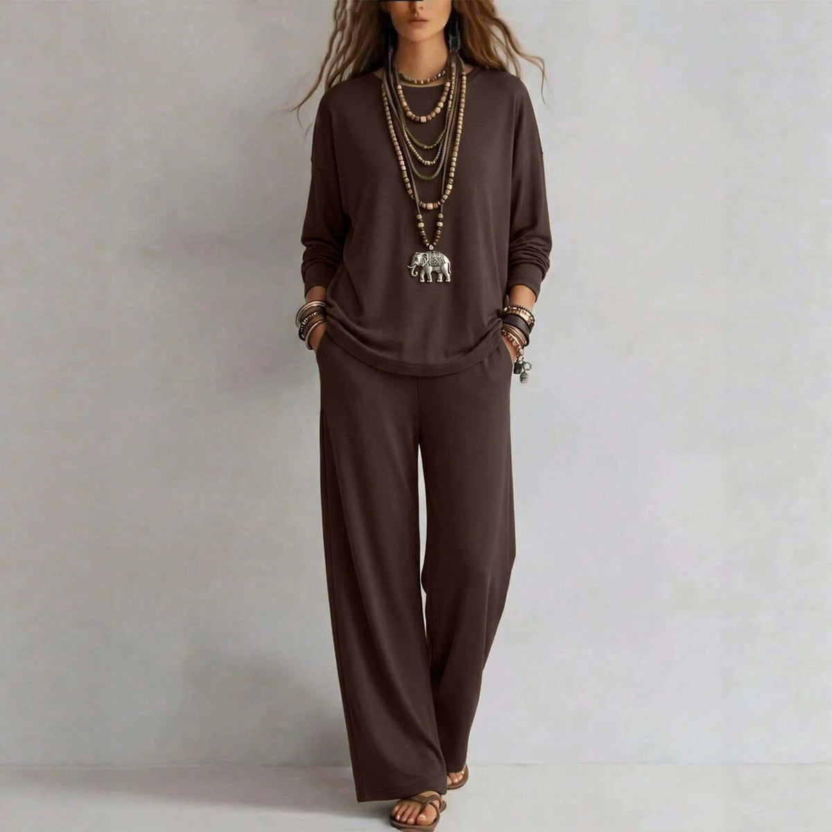 Women's Batwing-Sleeve Oversized Top & Wide-Leg Pants Set