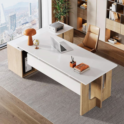 Premium White Engineered Wood Corner Desk 74.8 Inches