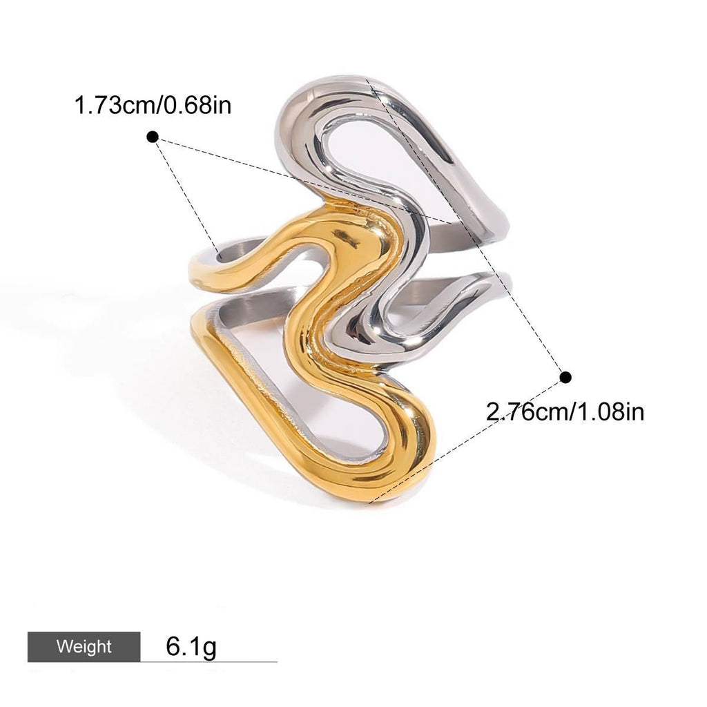 18K gold irregular lines with gold and silver color matching design unique personality ring