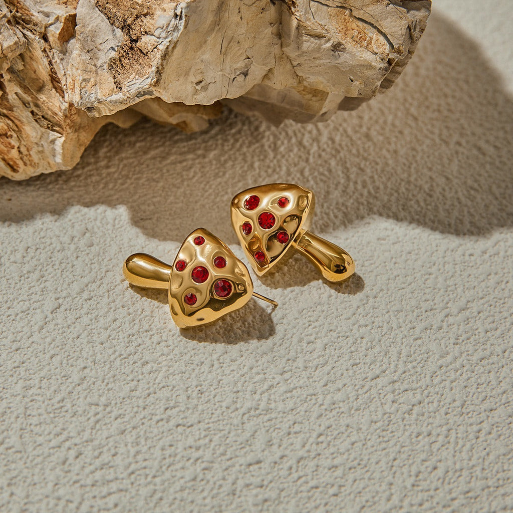 18K gold mushroom-shaped earrings inlaid with gemstones, exquisite and noble design