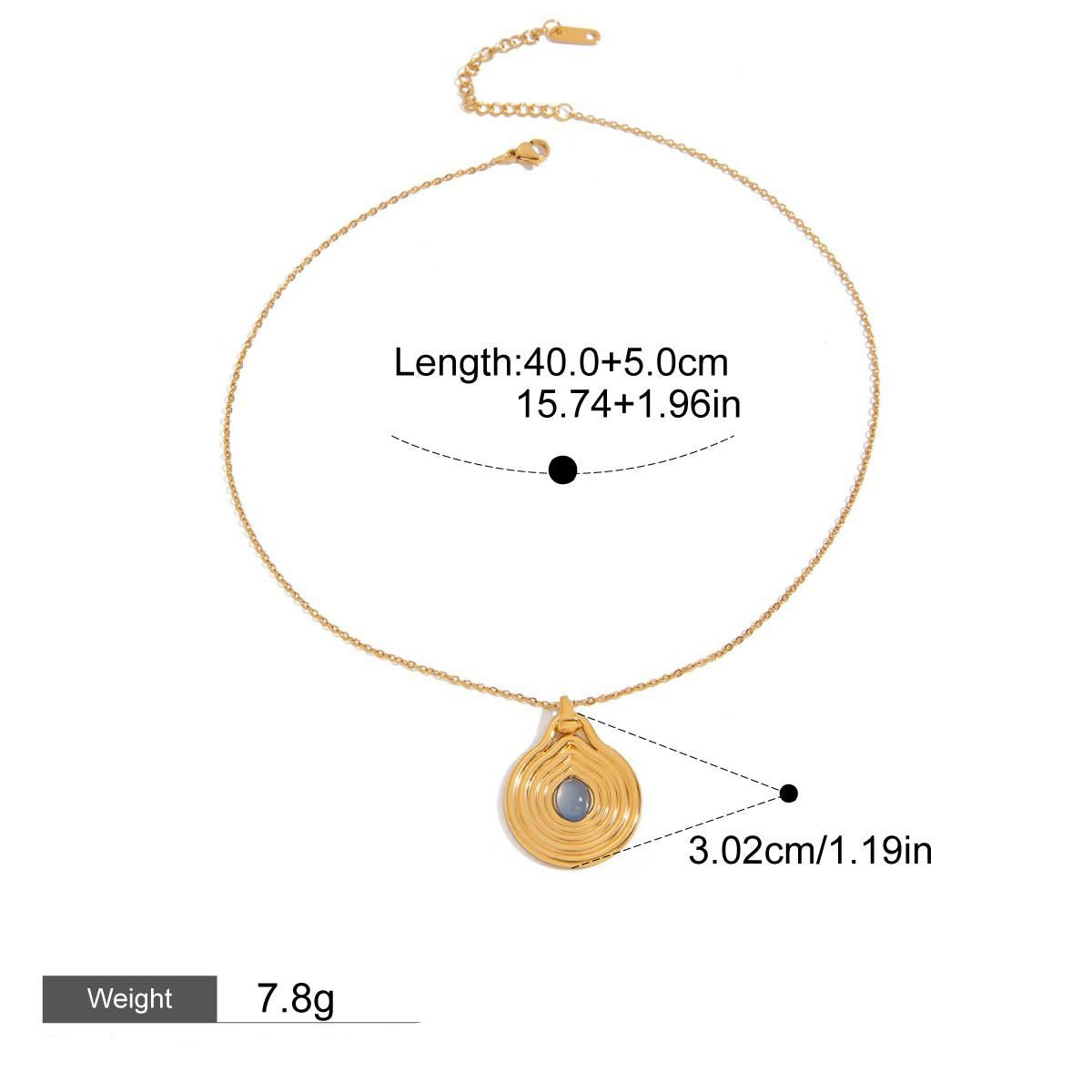 18K gold geometric inlaid gemstone with texture design classic fashion necklace