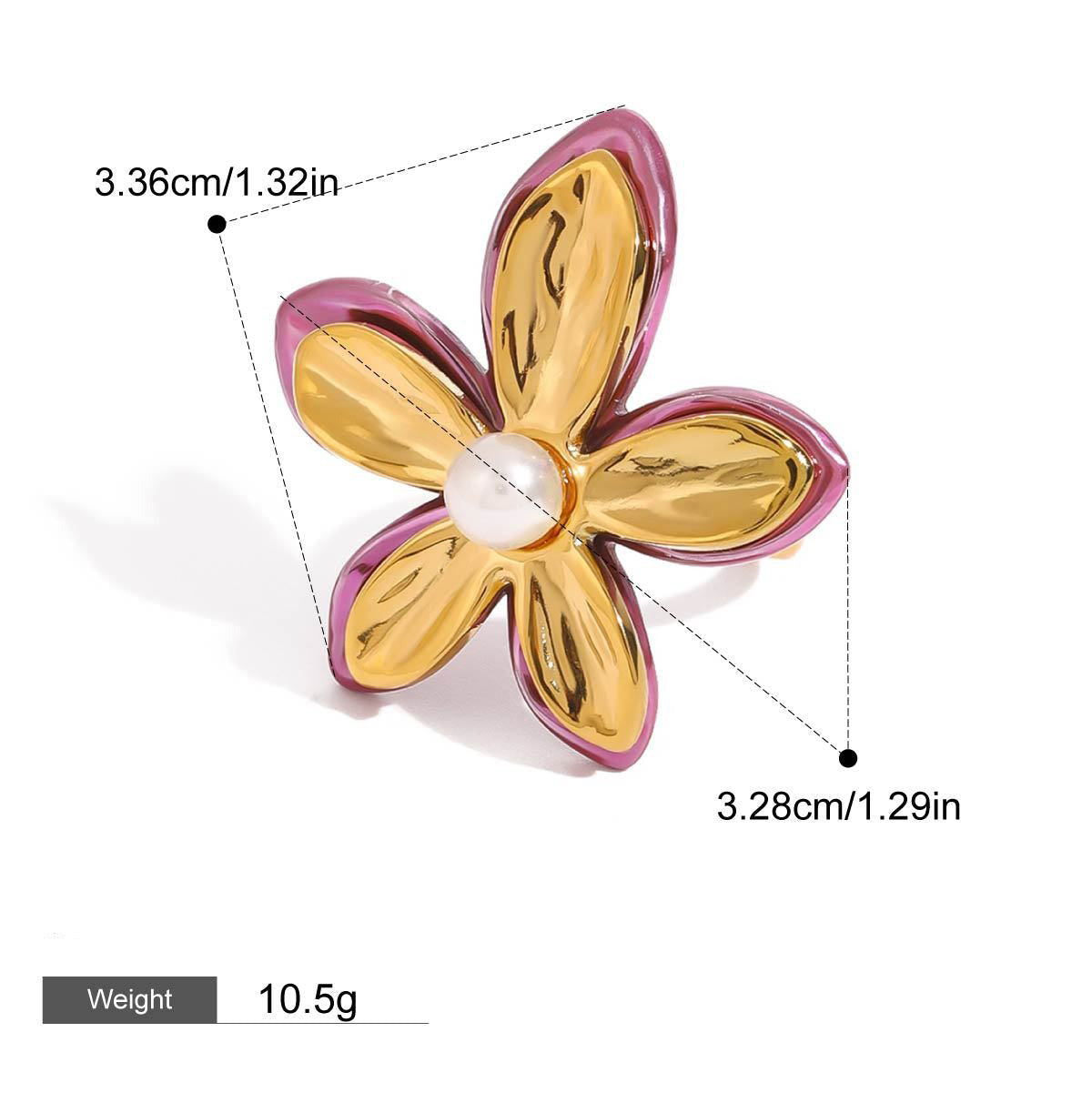 18K gold flower-shaped inlaid pearls exquisite design noble ring