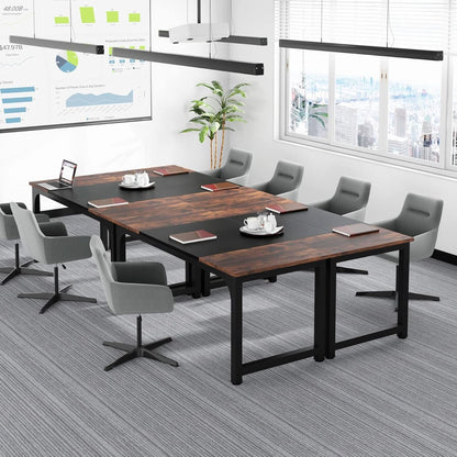 63 Inch Executive Desk Two Tone Brown Black Heavy Duty Frame