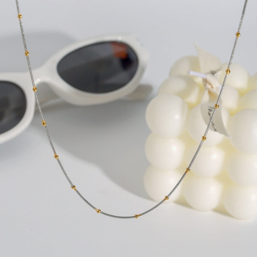 18K gold round beads with gold and silver color matching design personalized fashion necklace