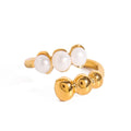 18K gold round bead-shaped pearl inlaid open ring with exquisite design
