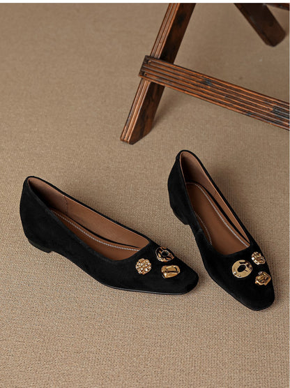 Women's French Retro Suede Pumps | Studded Slip-On Low-Cut Work Shoes with Hidden Lift | EU 36–40