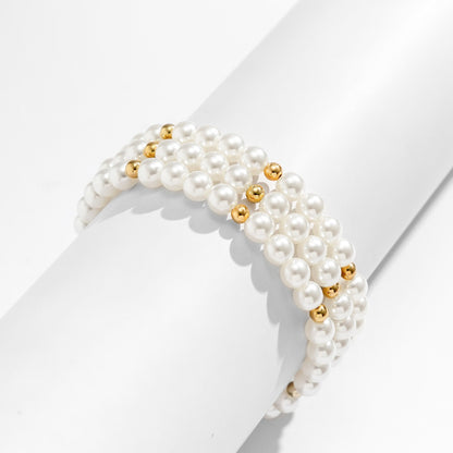 Contrast color round beads geometric handmade multi-layer imitation pearl beaded anklet
