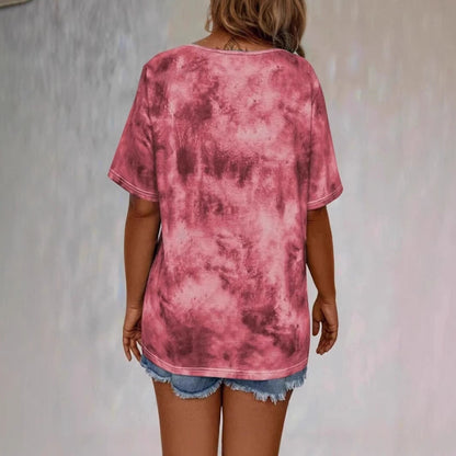 Women's Tie-Dye Print Drawstring T-Shirt – Loose Fit, Short Sleeve, Casual