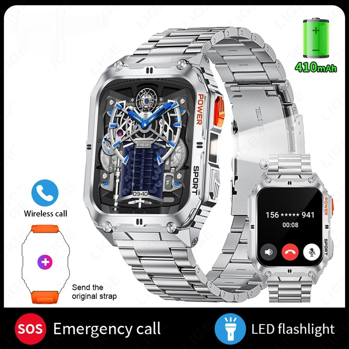 Mens Smart Call Watch Multi-function Alarm Weather Heart Rate And Music