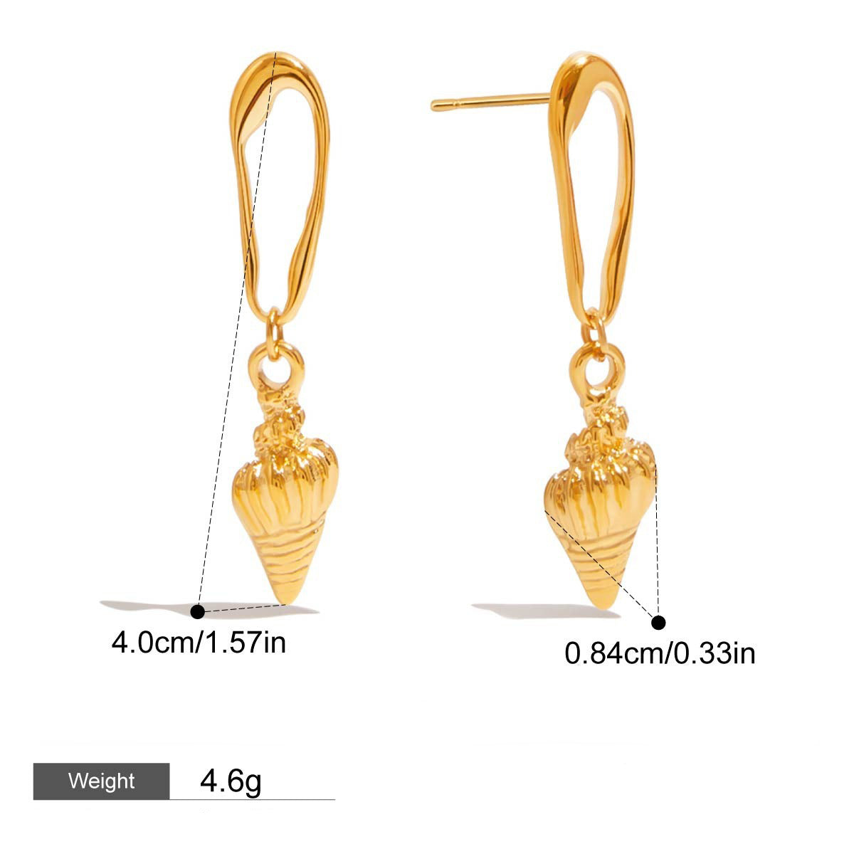 18K gold conch-shaped earrings with textured beach style